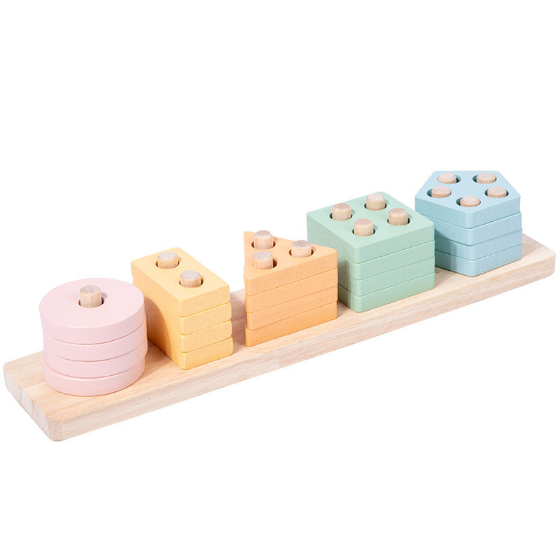 Wooden Montessori geometric shape educational sorting toy with five column sets for children — view 2