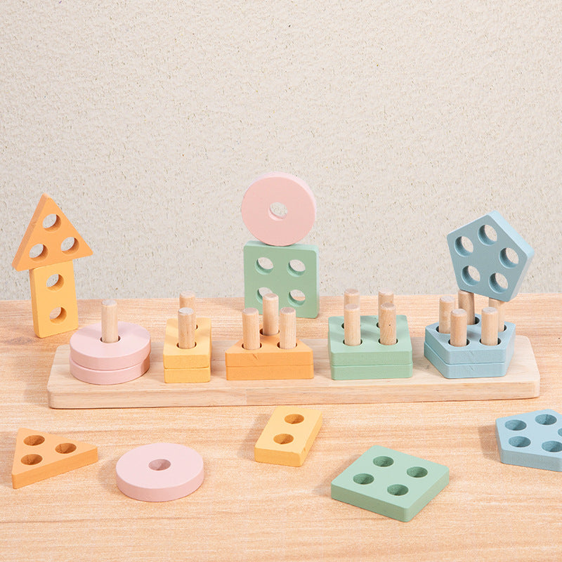 Wooden Montessori geometric shape educational sorting toy with five column sets for children — view 5