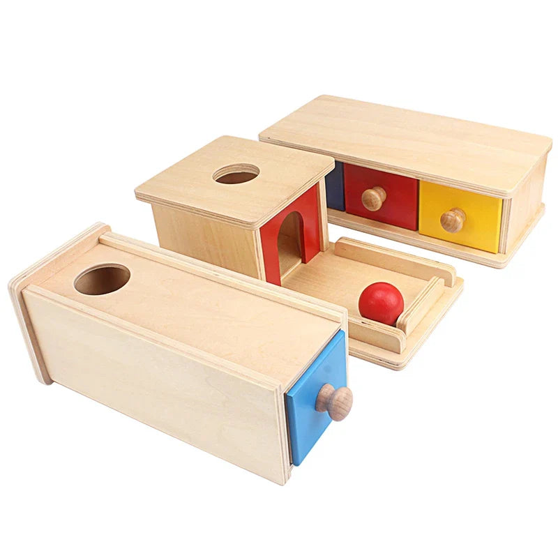 Montessori wooden educational toy set with imbucare box, triangle prism, and developmental toddler puzzles. — view 4