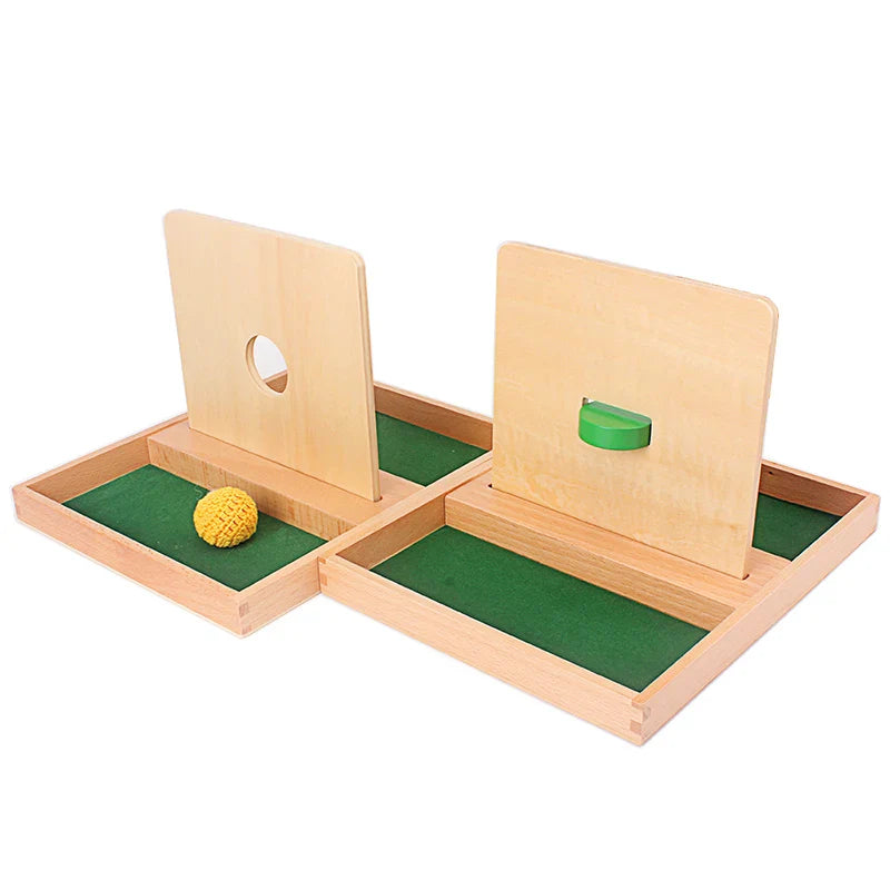 Montessori wooden educational toy set with imbucare box, triangle prism, and developmental toddler puzzles. — view 5