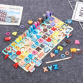 Montessori wooden math fishing board toy for toddlers featuring colorful numbers, rings, and wooden fish