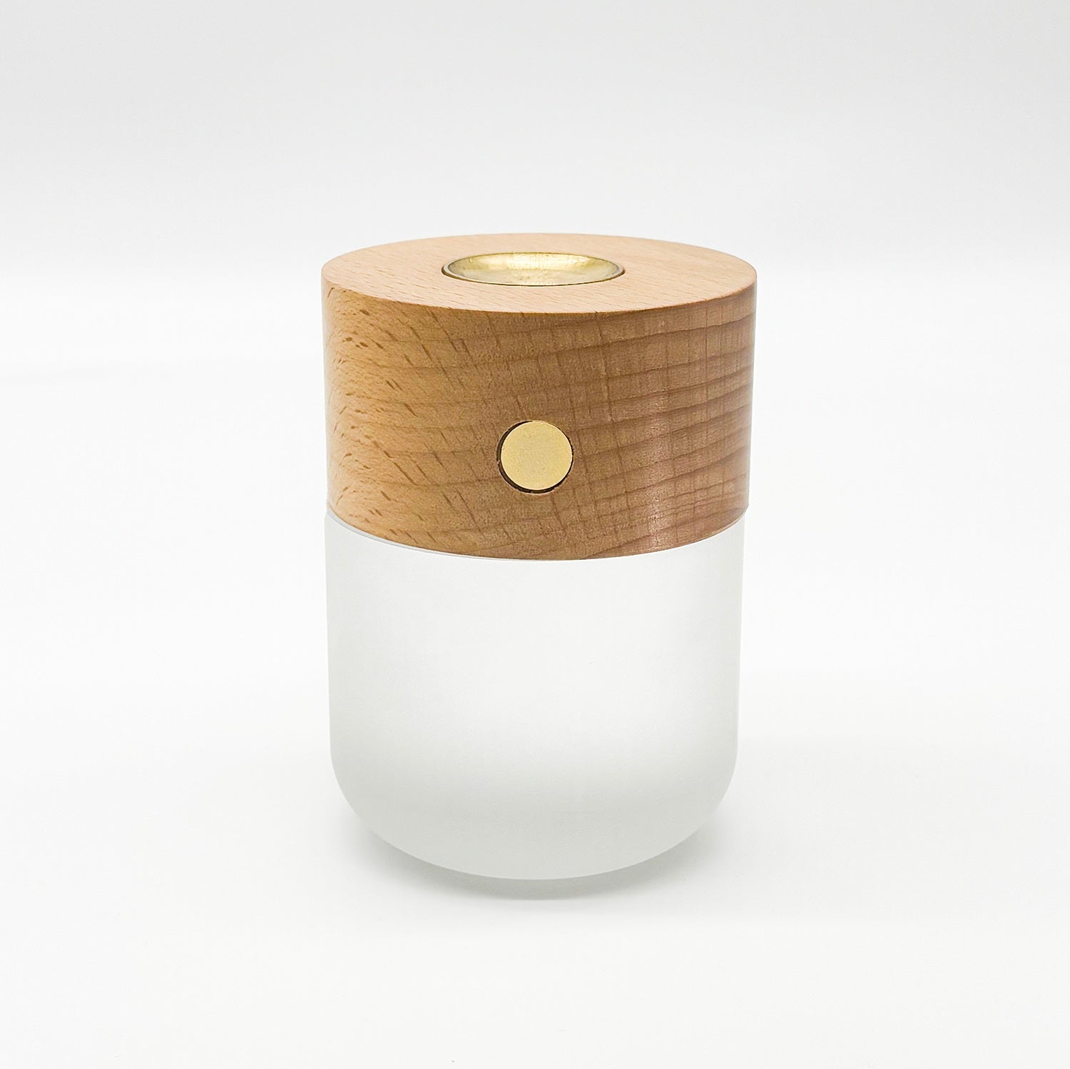 Moonlight essential oil diffuser, minimalist white glass waterless aromatherapy device with built-in LED ambient lighting