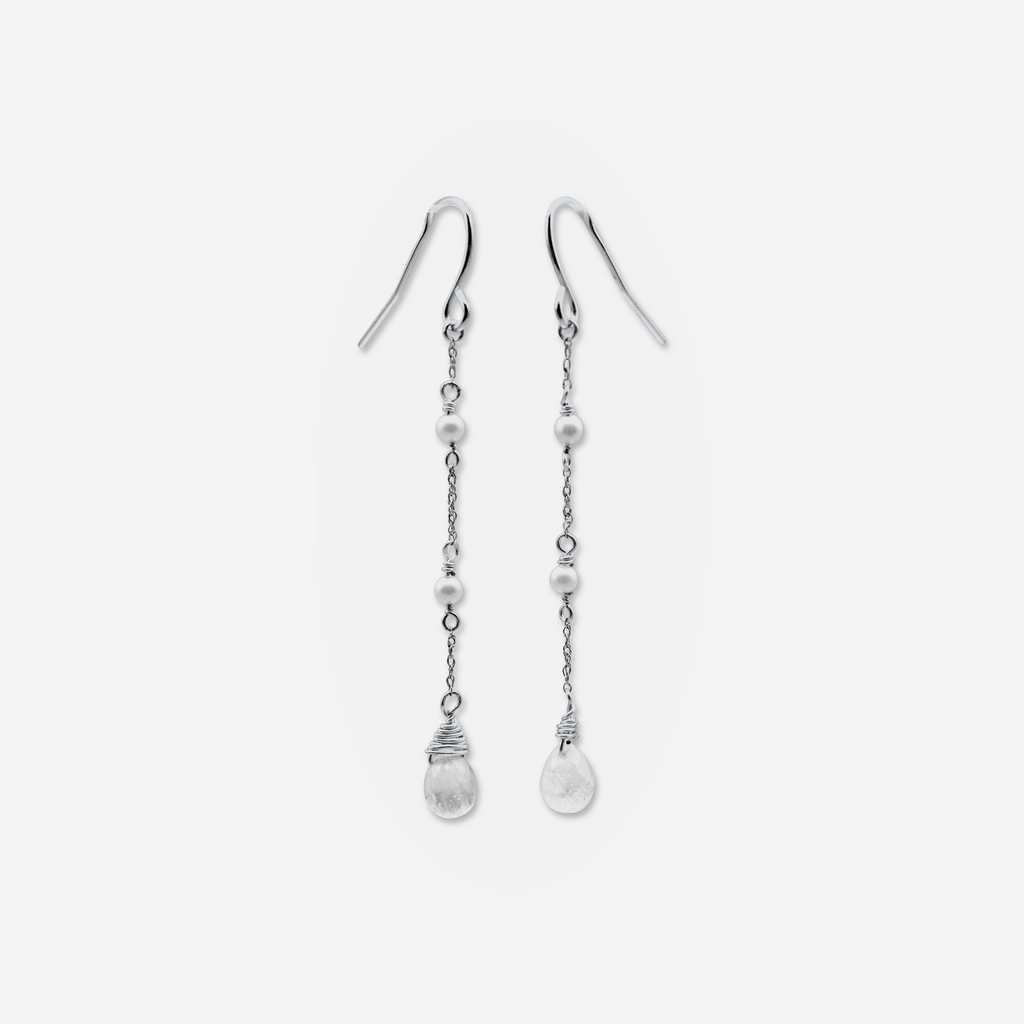 Moonstone & Akoya Pearl Drop Earrings | Solid 14K Gold, Handmade-2