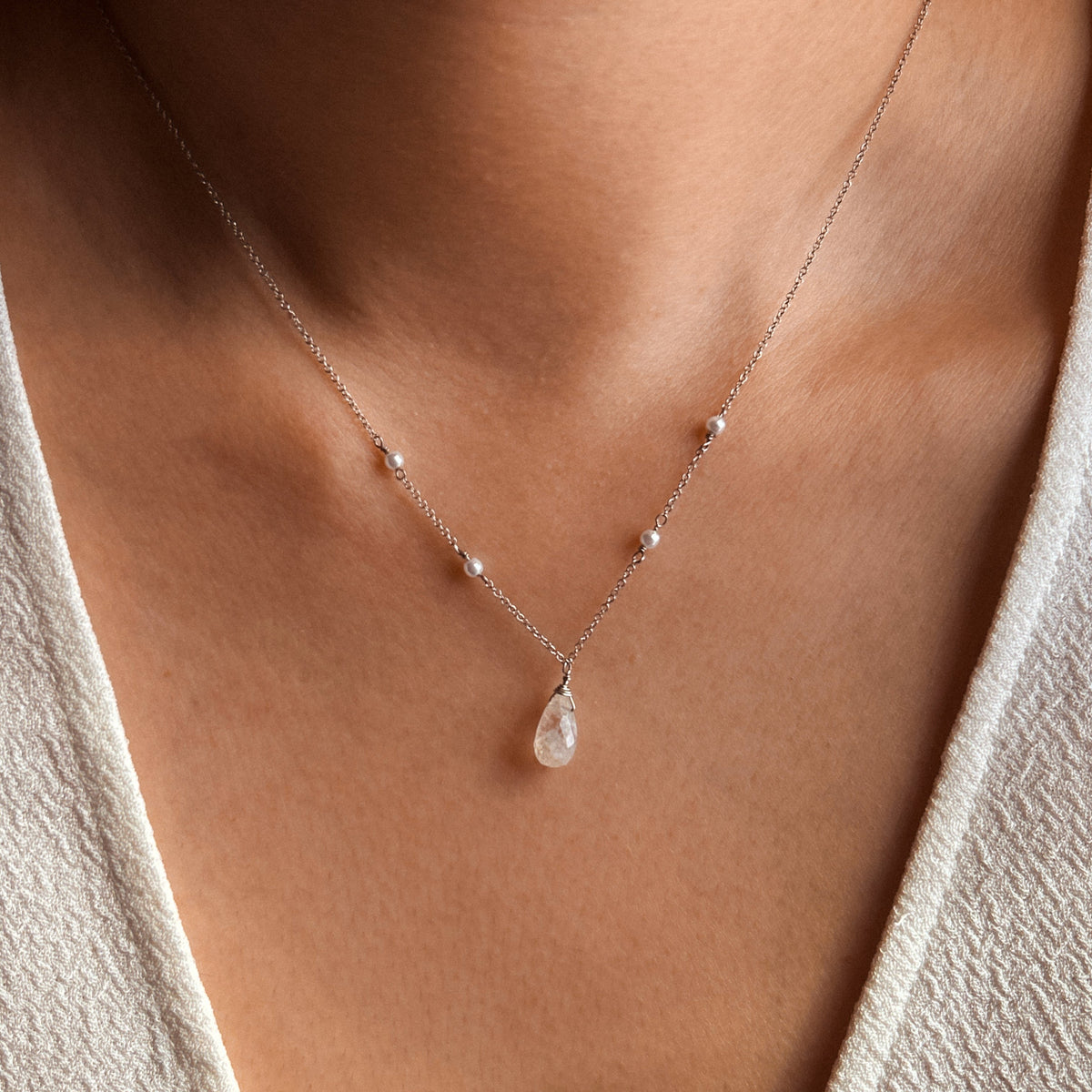 Moonstone & Pearl Drop Necklace | 14K Gold-1