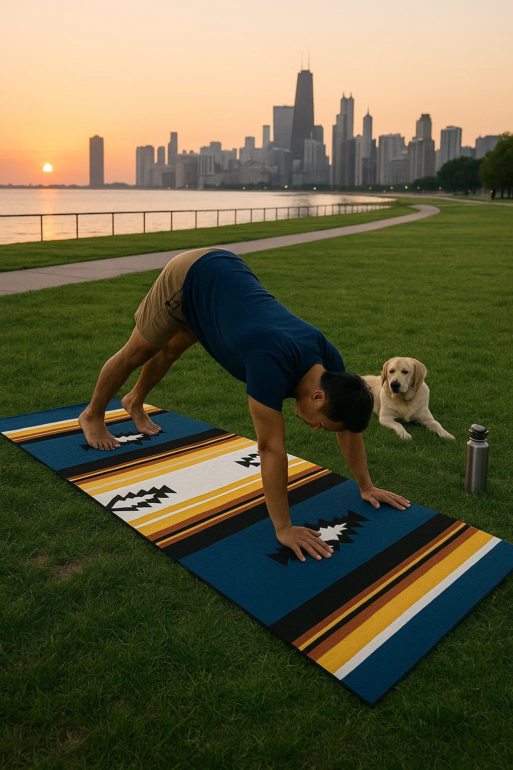Nelson striped yoga mat with 6mm thick non-slip eco-friendly PER material unrolled on the floor — view 4