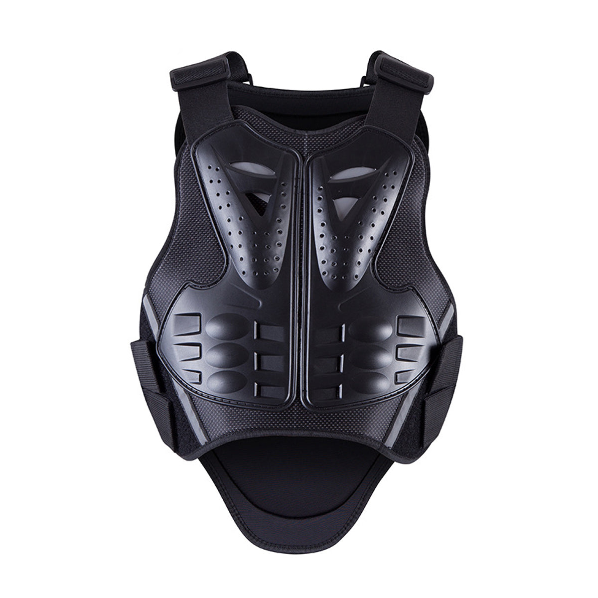 Black shockproof motorcycle back protector vest with breathable foam padding and adjustable straps — view 2