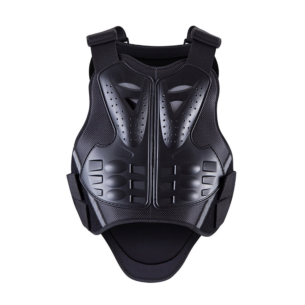 Black shockproof motorcycle back protector vest with breathable foam padding and adjustable straps — view 2