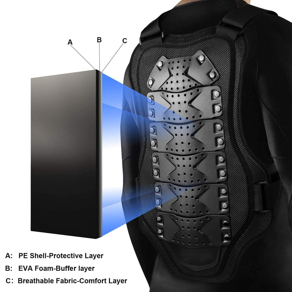 Black shockproof motorcycle back protector vest with breathable foam padding and adjustable straps — view 5