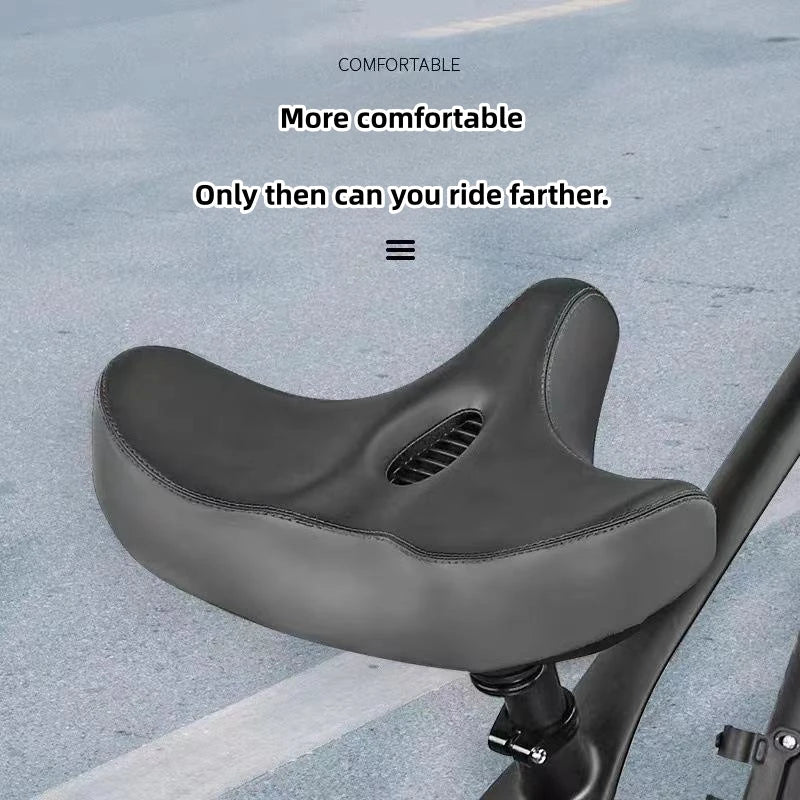 Black imitation leather mountain bike saddle with thickened ergonomic cushioning for comfortable rides — view 3