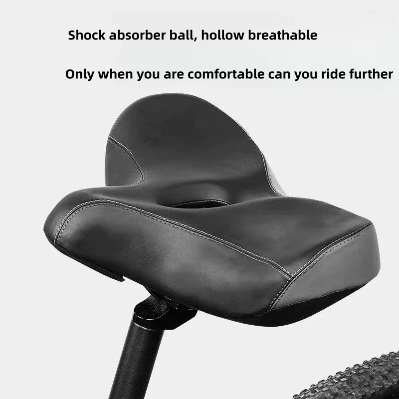 Black imitation leather mountain bike saddle with thickened ergonomic cushioning for comfortable rides — view 4