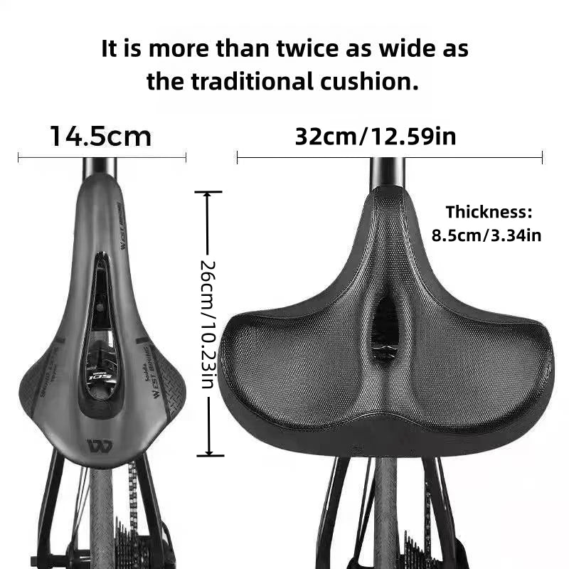 Black imitation leather mountain bike saddle with thickened ergonomic cushioning for comfortable rides — view 2