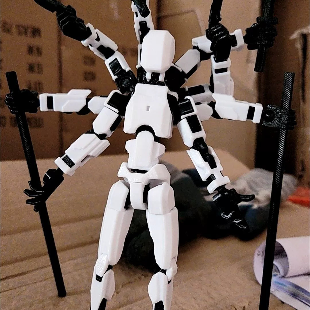 Posable multi-joint lucky action figure toy made from customizable splice and insert building blocks — view 3