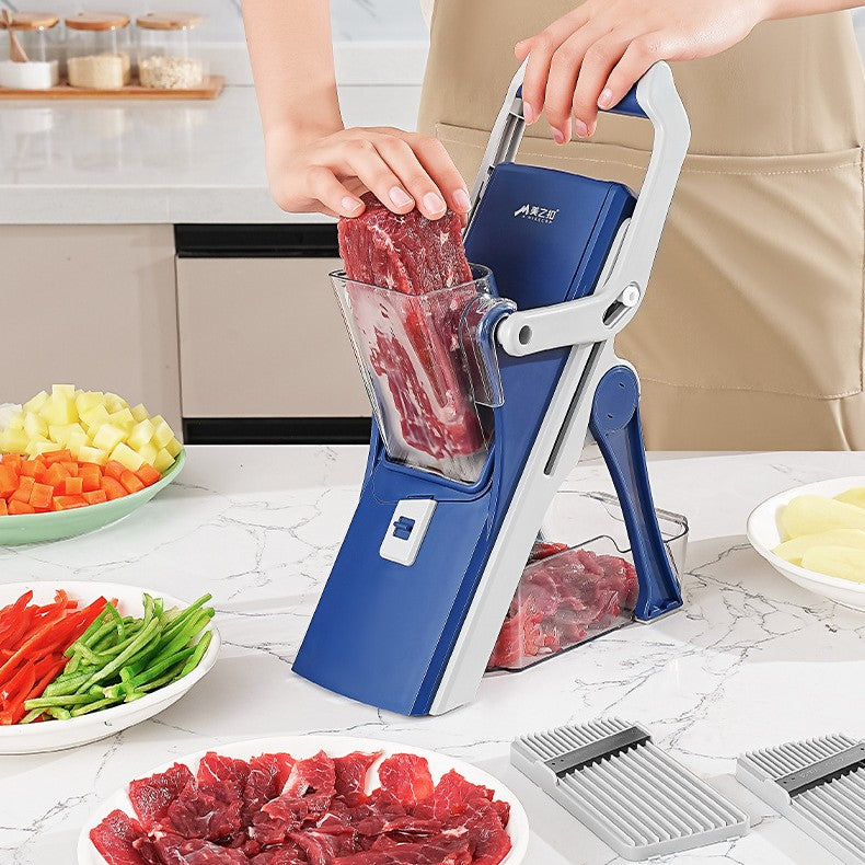 Purple multi-functional vegetable chopper with stainless steel blades for kitchen food preparation — view 5