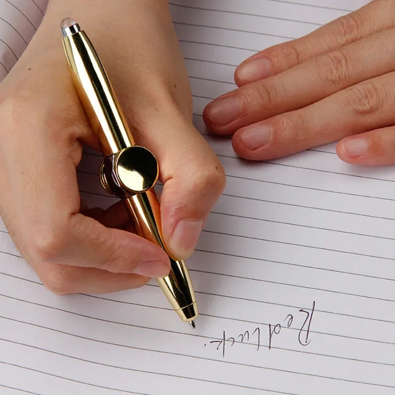 Multifunctional luminous fidget spinner pen in sleek metallic finish featuring integrated glowing LED light — view 4