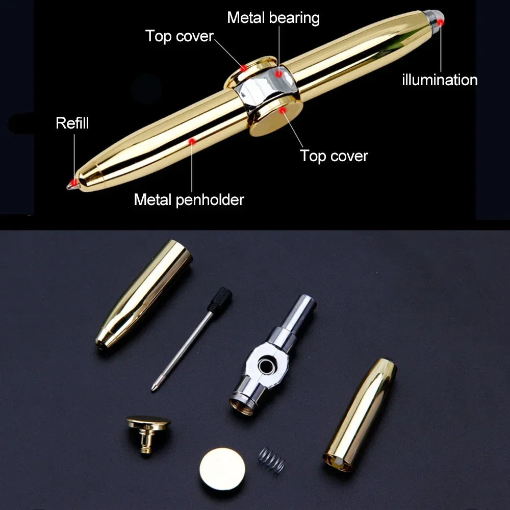 Multifunctional luminous fidget spinner pen in sleek metallic finish featuring integrated glowing LED light — view 5