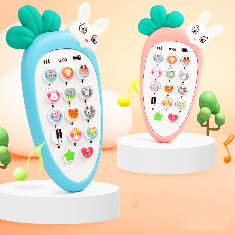Baby electronic phone toy in bright colors featuring interactive musical buttons for early childhood development