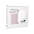 Rose and white bamboo muslin baby blanket duo in elegant premium gift box packaging