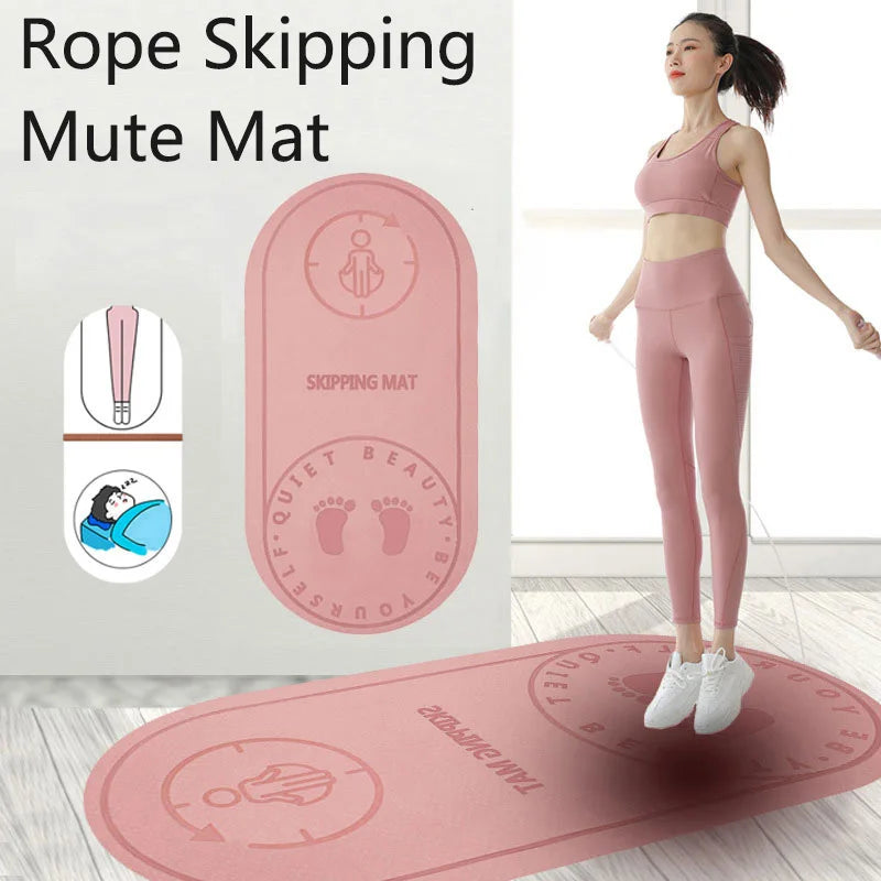 Pink 8mm thick natural rubber jump rope mat for high impact indoor fitness and yoga — view 2