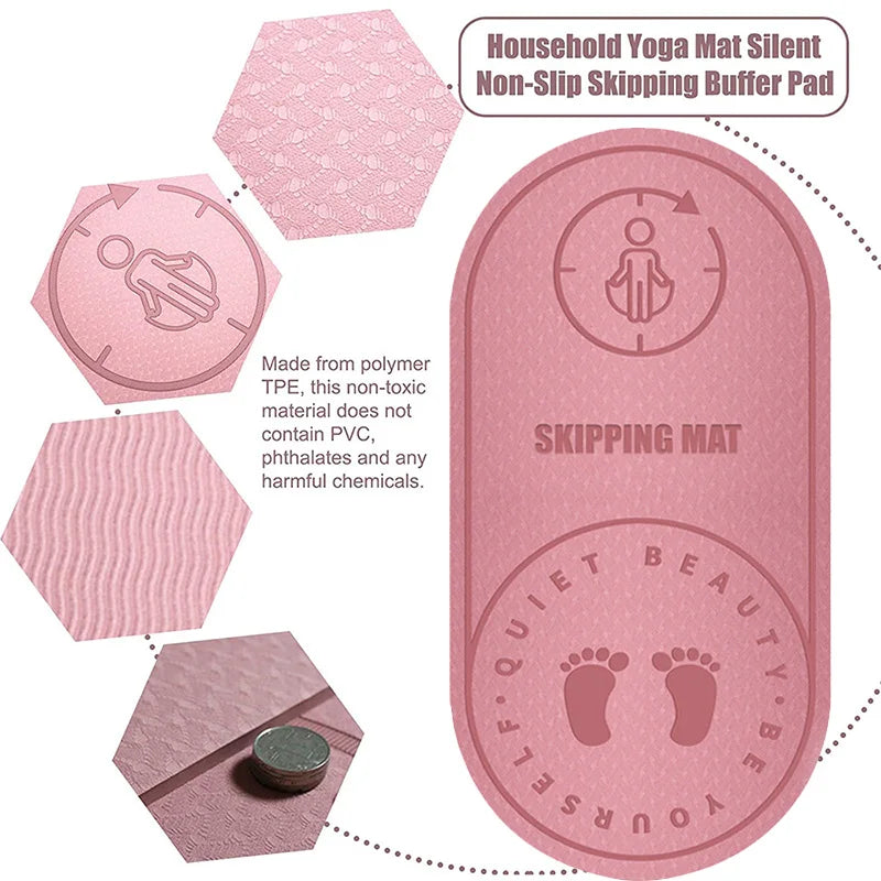 Pink 8mm thick natural rubber jump rope mat for high impact indoor fitness and yoga — view 3