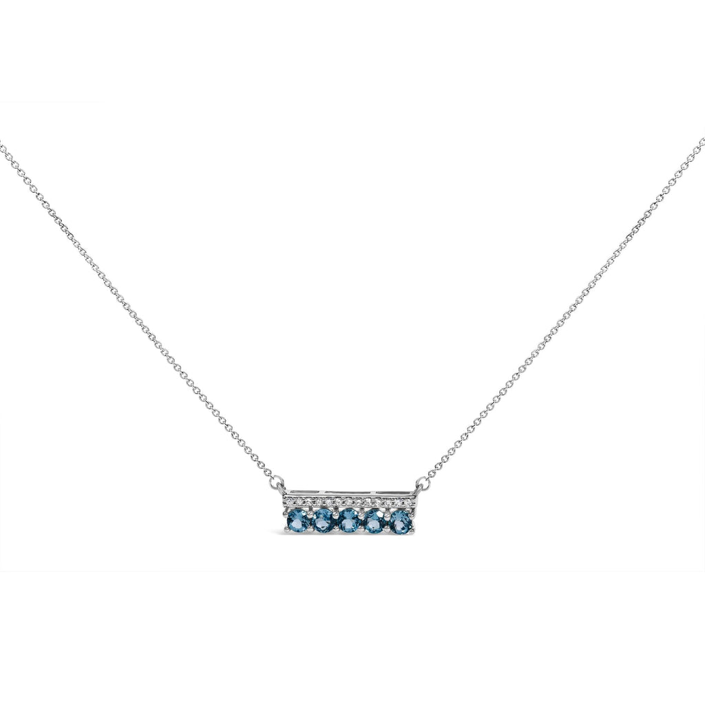 .925 Sterling Silver 1/10 Cttw Diamond and Blue Topaz Gemstone Necklace-0