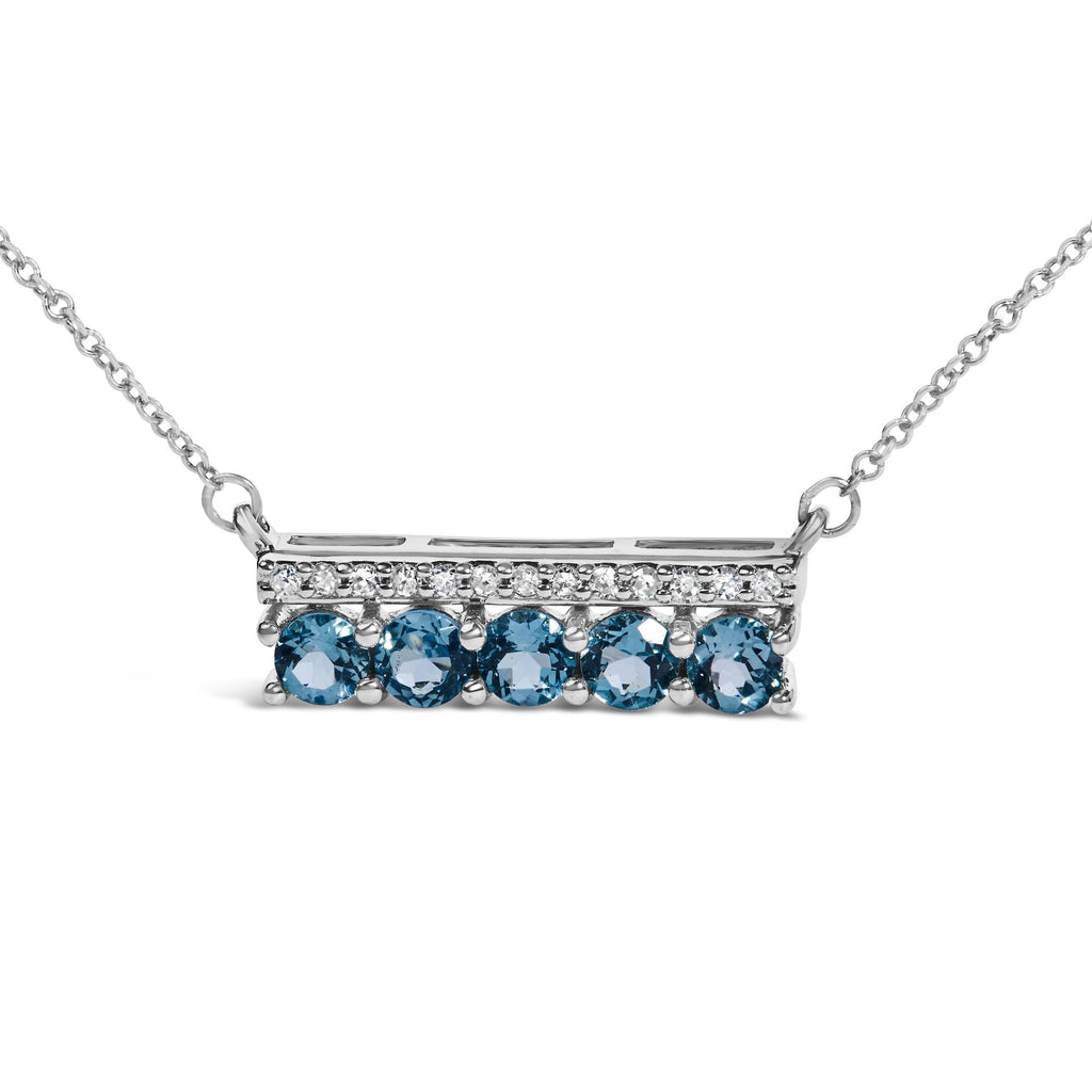 .925 Sterling Silver 1/10 Cttw Diamond and Blue Topaz Gemstone Necklace-1