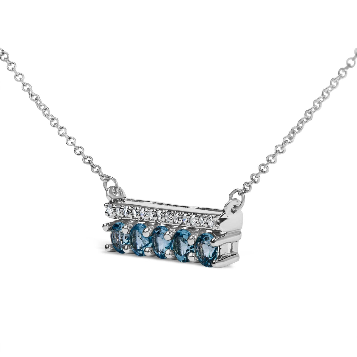 .925 Sterling Silver 1/10 Cttw Diamond and Blue Topaz Gemstone Necklace-3