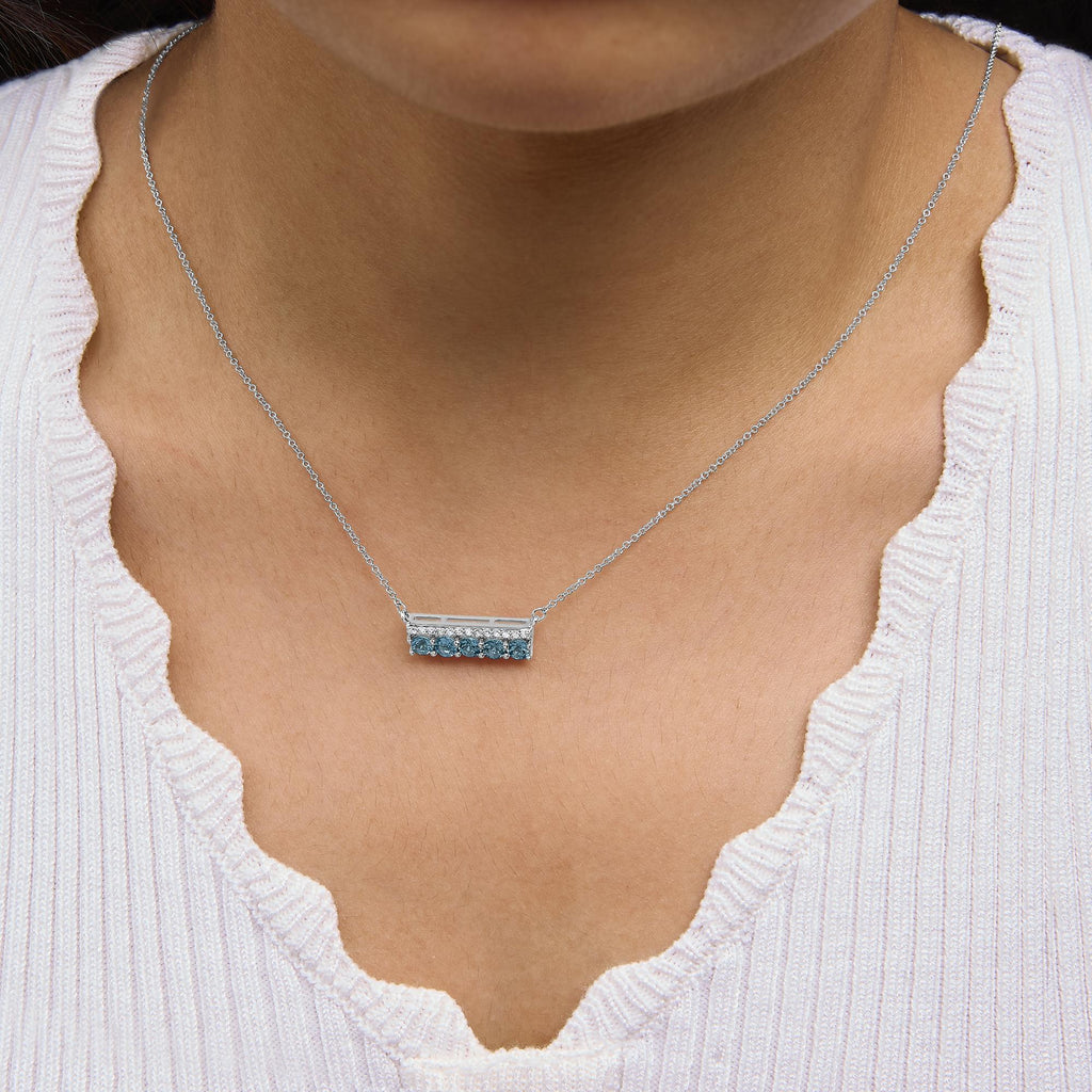 .925 Sterling Silver 1/10 Cttw Diamond and Blue Topaz Gemstone Necklace-2