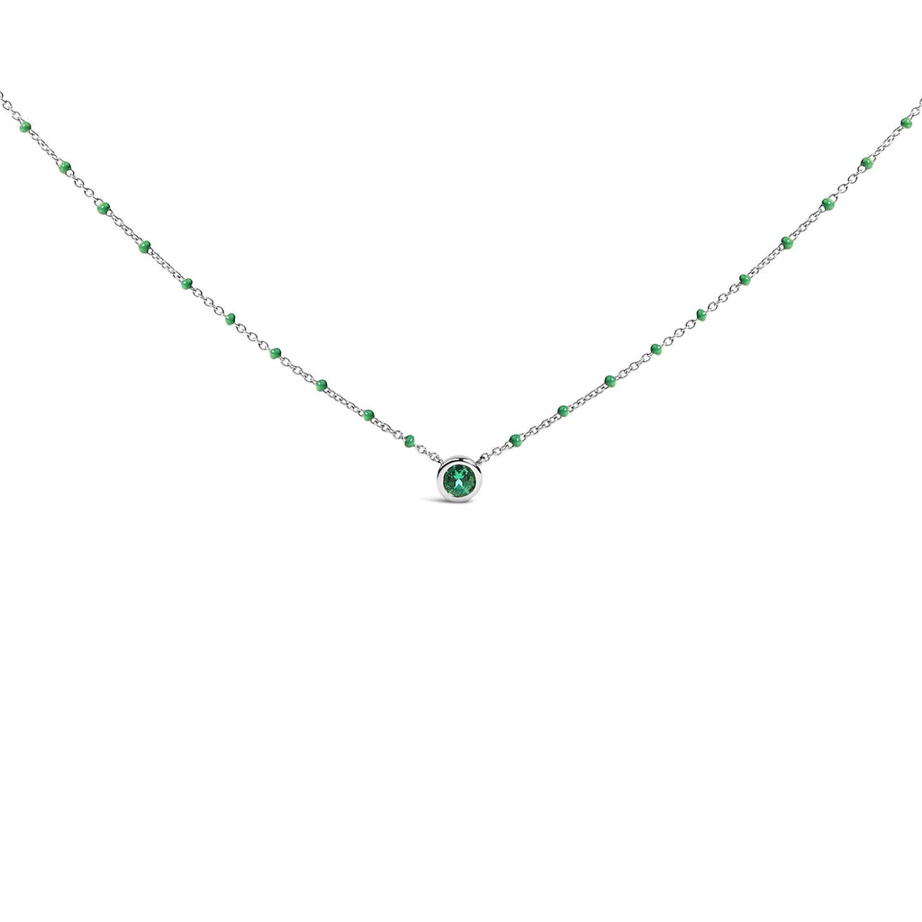 Sterling Silver Lab Created Emerald Bead Chain Necklace-0