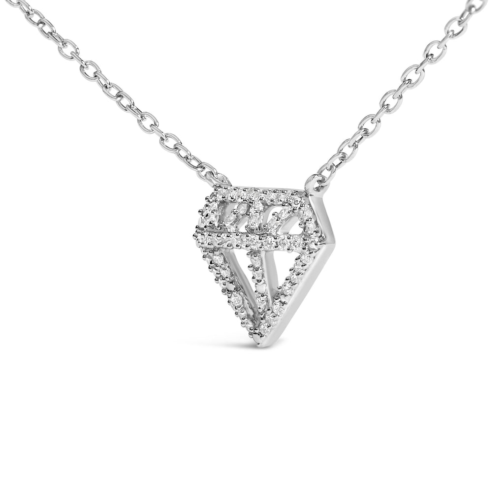 Sterling Silver 1/6 Cttw Diamond Shaped Diamond Pendant Necklace-3