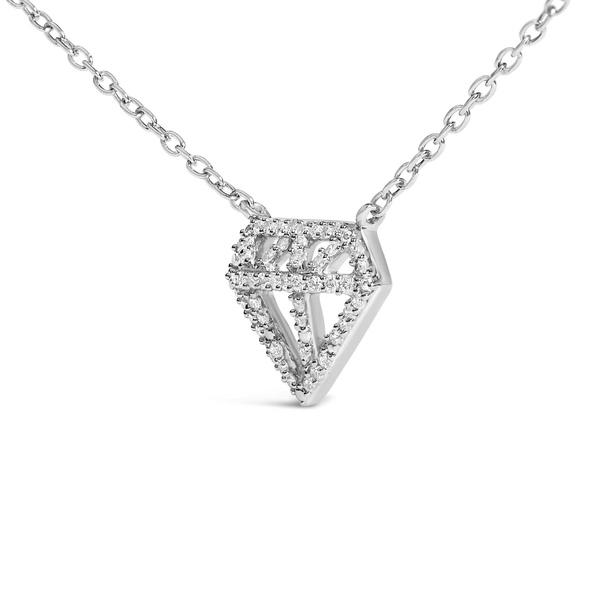 Sterling Silver 1/6 Cttw Diamond Shaped Diamond Pendant Necklace-3