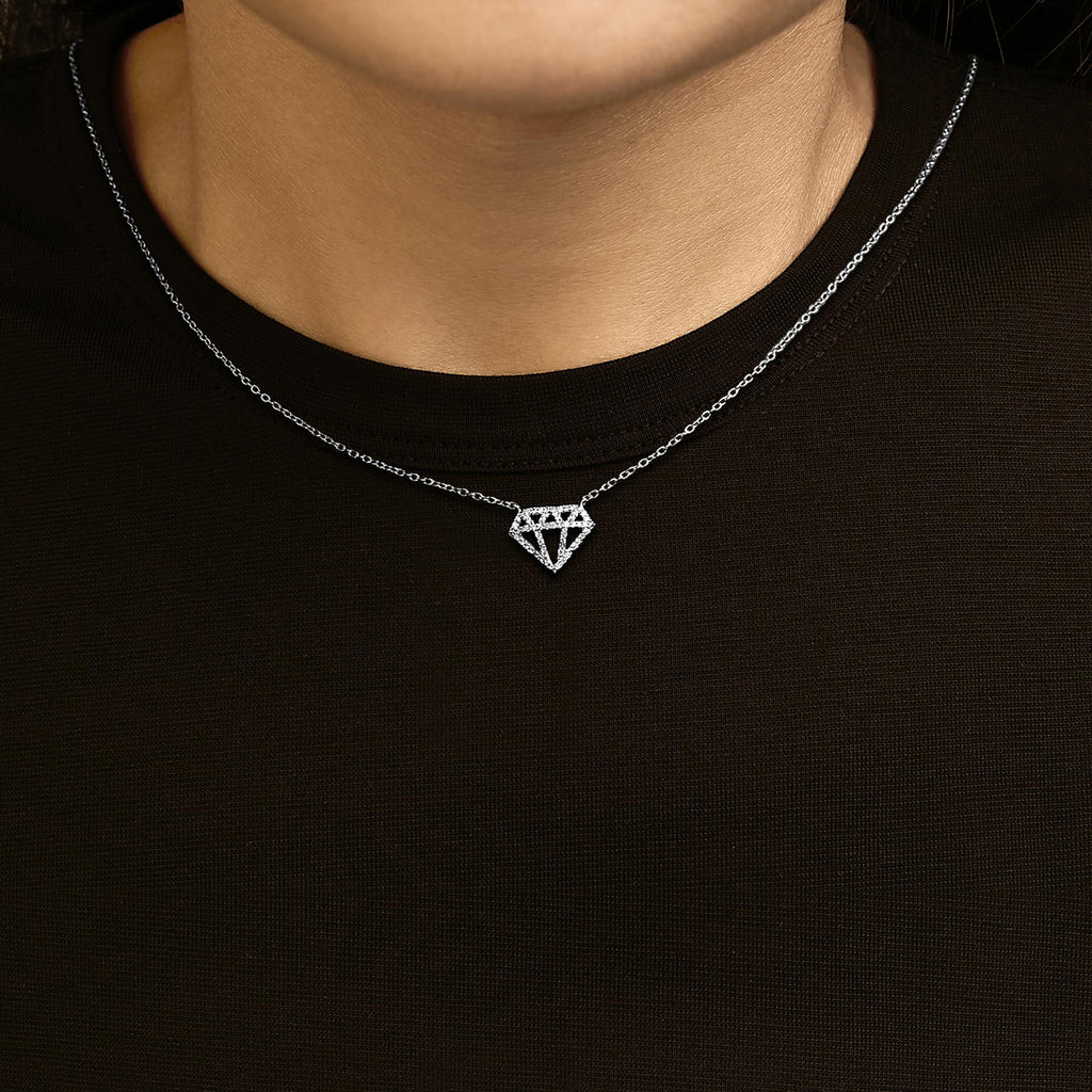 Sterling Silver 1/6 Cttw Diamond Shaped Diamond Pendant Necklace-2
