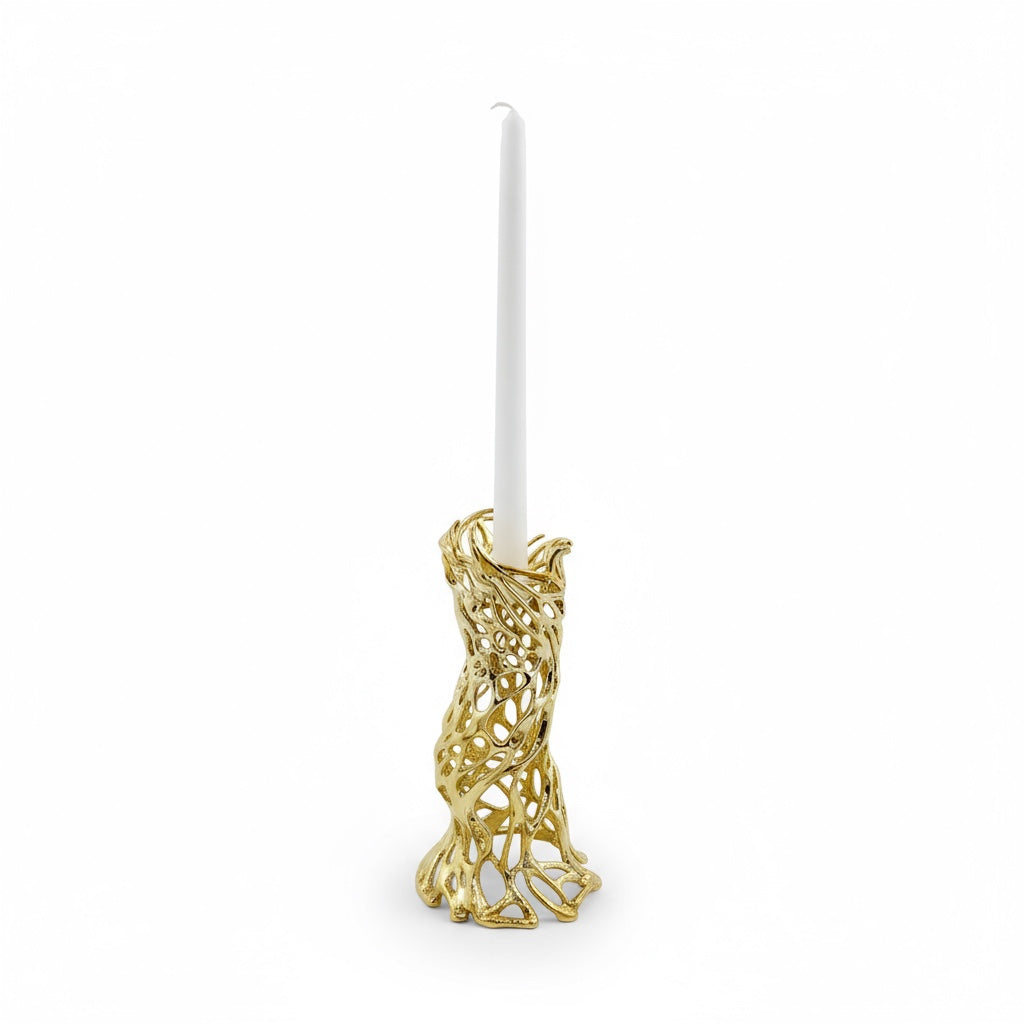 Roots sculptural electro-formed metal taper candle holder in gold silver or antique finish — view 3