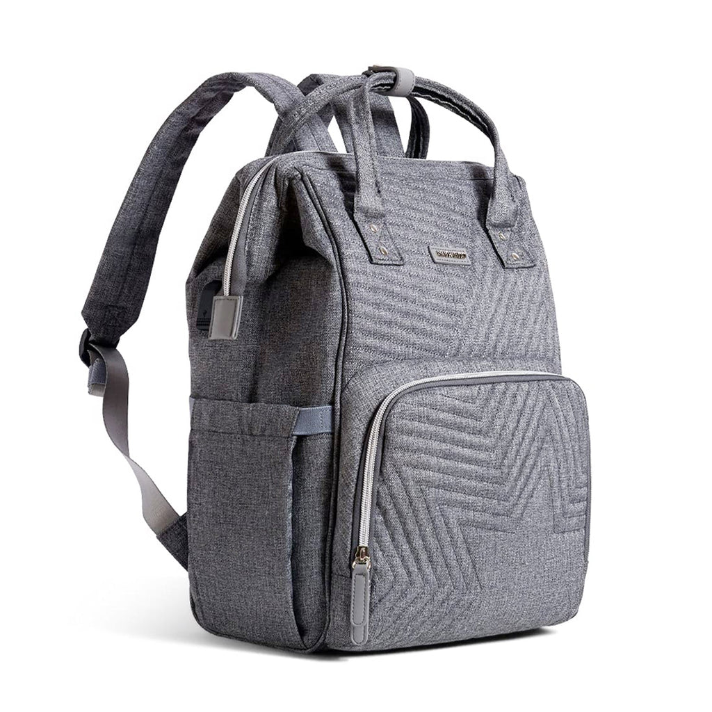 Quilted diaper bag backpack in waterproof oxford fabric with portable changing pad and stroller straps