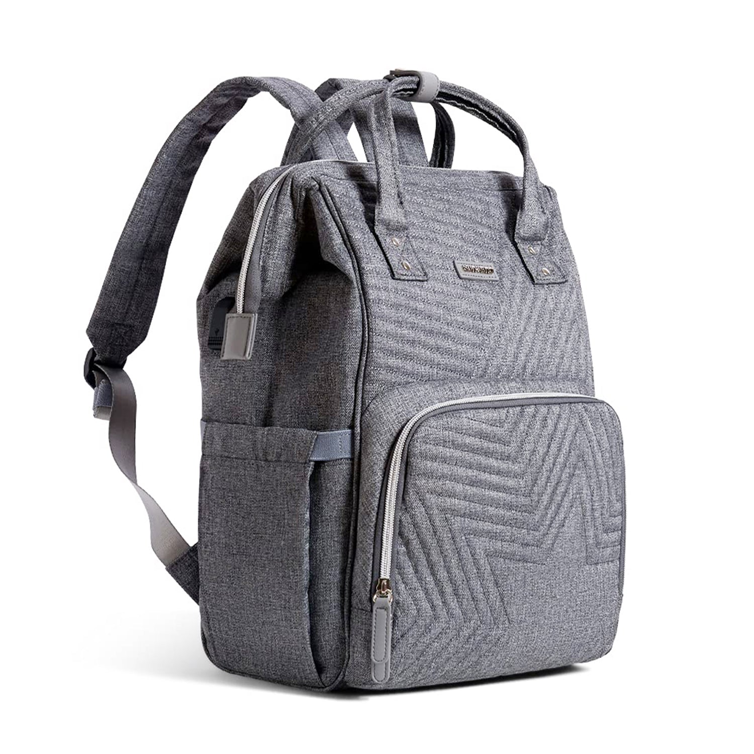 Quilted diaper bag backpack in waterproof oxford fabric with portable changing pad and stroller straps