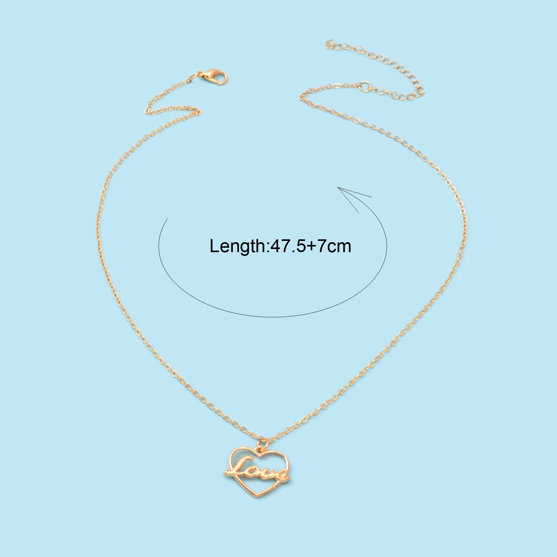 Gold-tone LOVE letter pendant necklace with a delicate heart motif on a classic link chain — view 4