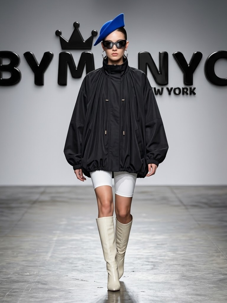 Women's Black Oversized Parka Jacket with High Collar and Adjustable Drawstrings Prêt-à-Porter BYMANYC ® New York - New Collection-0