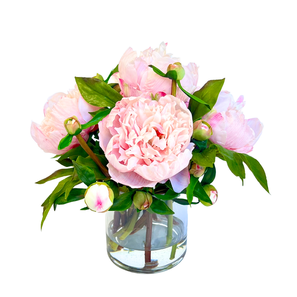 Real touch peony arrangement in vase - 10"-0