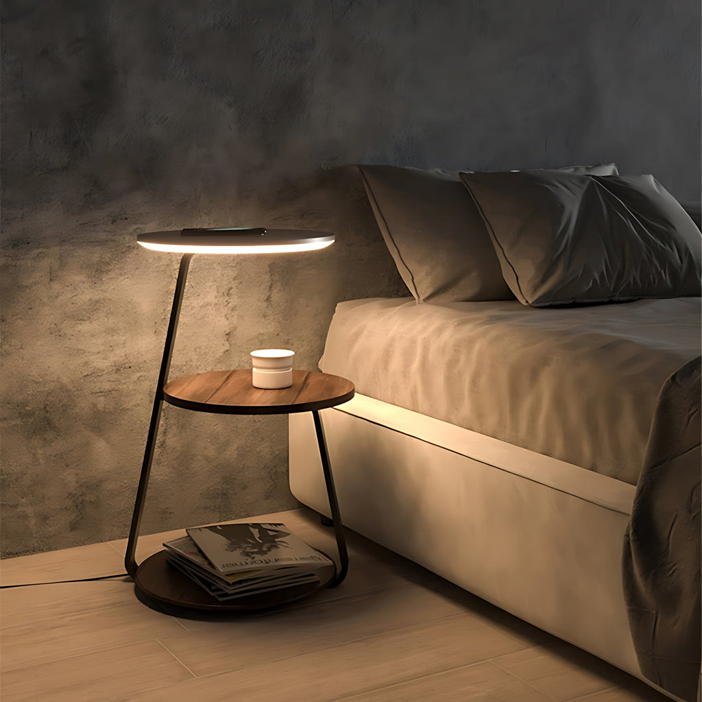 Smart nightstand with wireless charger and built-in LED light made of wood and iron