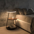 Smart nightstand with wireless charger and built-in LED light made of wood and iron