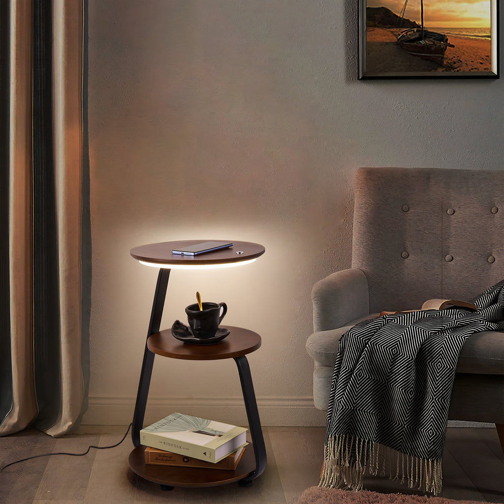 Smart nightstand with wireless charger and built-in LED light made of wood and iron — view 4