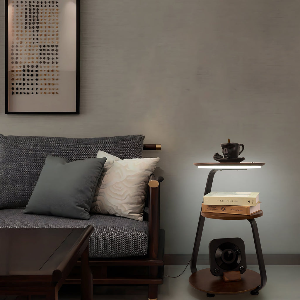 Smart nightstand with wireless charger and built-in LED light made of wood and iron — view 5