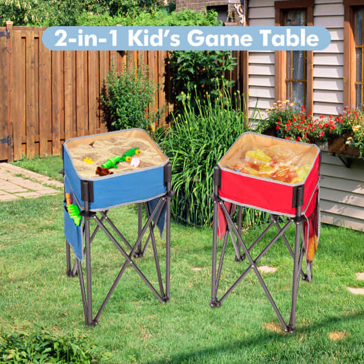 Two-piece folding camping table with waterproof fabric storage sinks, steel frames, and side organizer pockets — view 2