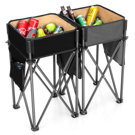 Two-piece folding camping table with waterproof fabric storage sinks, steel frames, and side organizer pockets — view 5