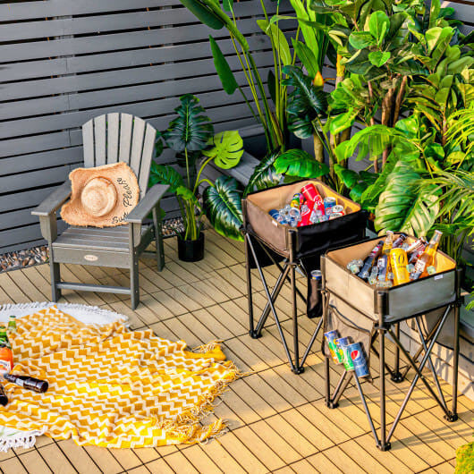 Two-piece folding camping table with waterproof fabric storage sinks, steel frames, and side organizer pockets — view 6