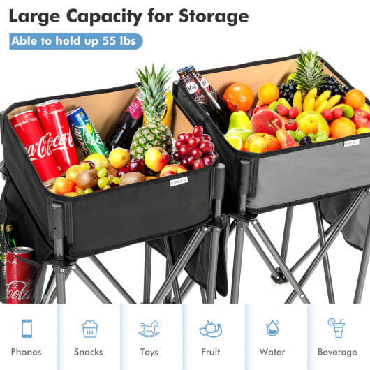 Two-piece folding camping table with waterproof fabric storage sinks, steel frames, and side organizer pockets — view 9
