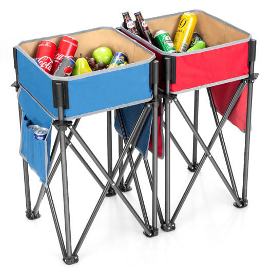 Two-piece folding camping table with waterproof fabric storage sinks, steel frames, and side organizer pockets — view 10