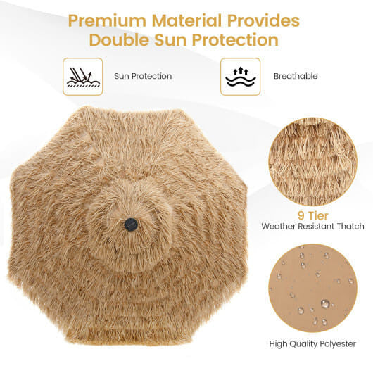 9-foot thatched tiki patio umbrella featuring built-in LED lights and a rust-resistant center pole. — view 4