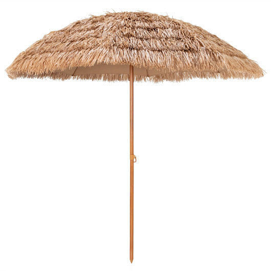 8-foot thatched Hawaiian tiki beach umbrella with durable rustproof pole providing outdoor patio shade — view 5
