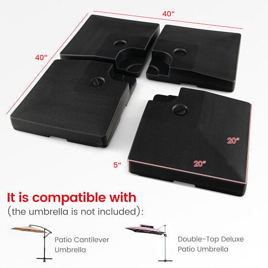 Four-piece black cantilever offset patio umbrella base with stackable design and hidden carrying handles. — view 4