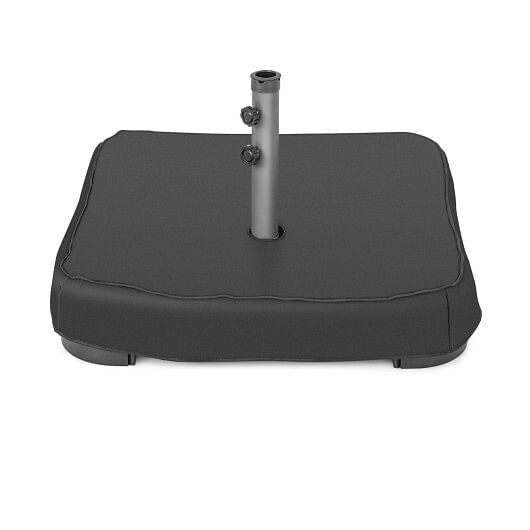 Fillable umbrella base with powder-coated metal frame, oxford sandbags, and black dust-proof cover